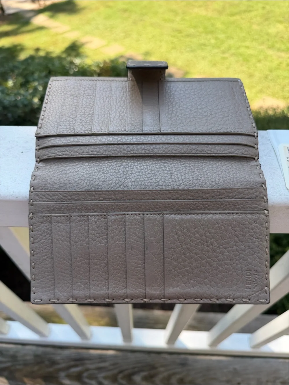 Fendi PEEKABOO CUOIO ROMA CORDA Taupe Leather Snap Wallet COA
